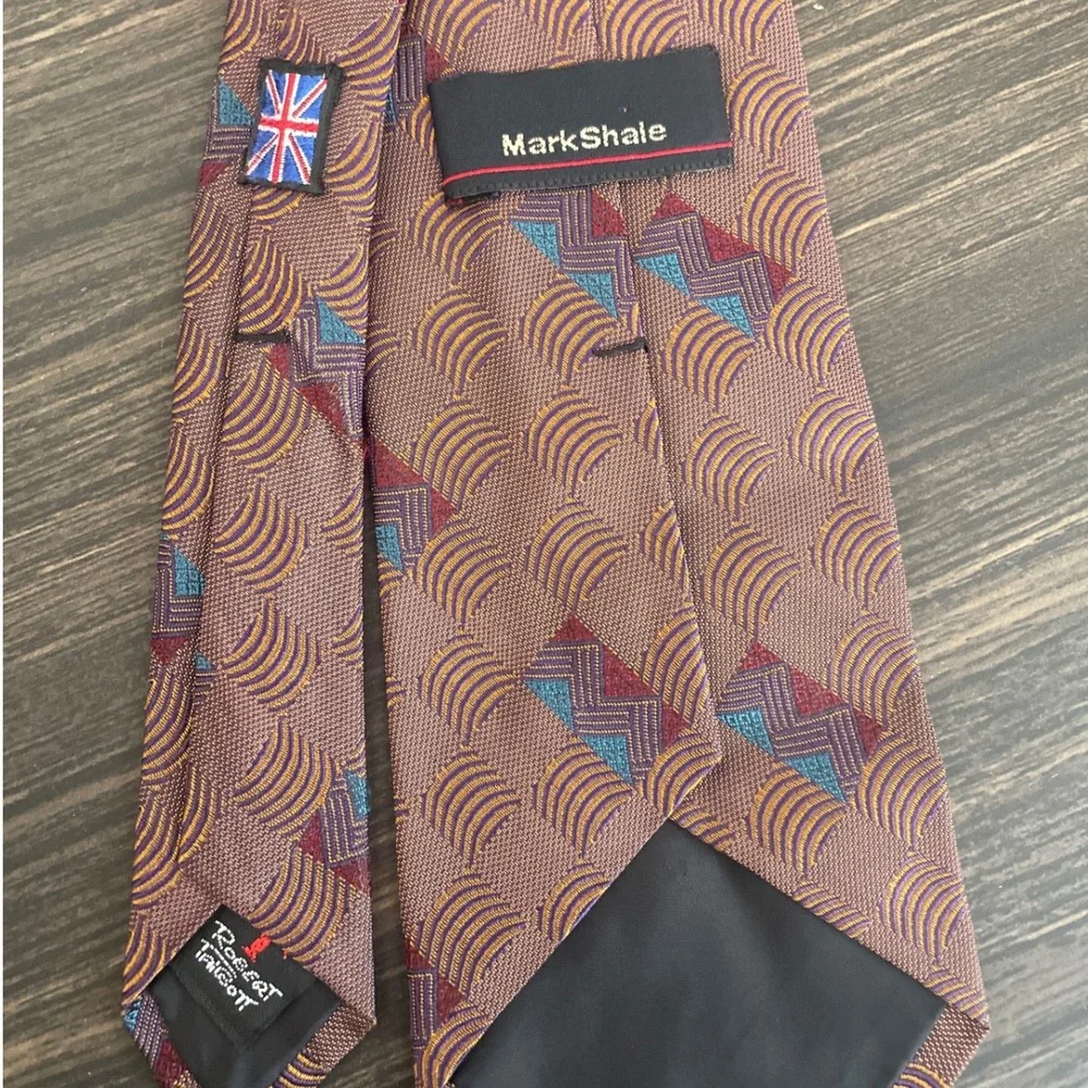 Mark Shale Robert‎ Talbott Silk Tie Geometric Woven Pattern Mens Made in the UK.